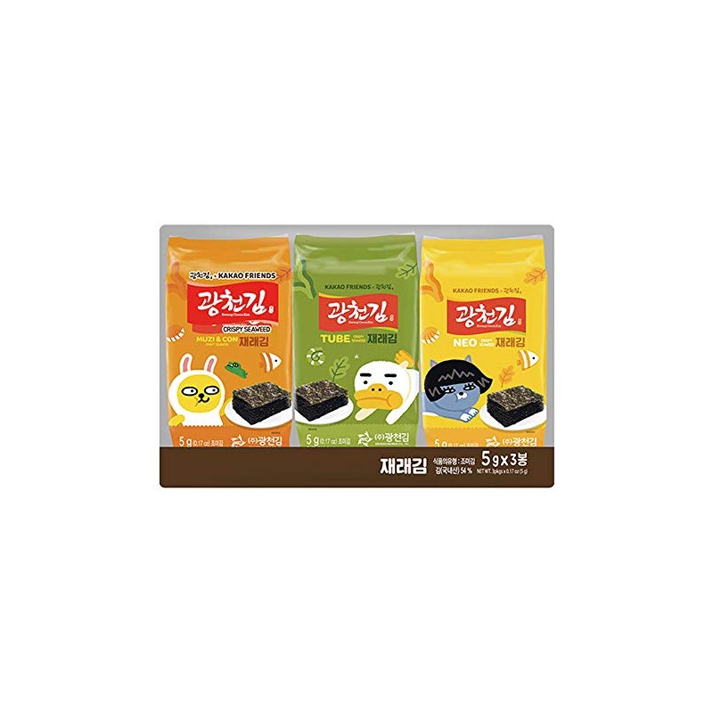 Kwangcheon Kakao Friends Crispy Seaweed (5g*3 Packs) 15g