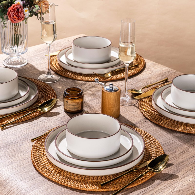 LERATIO Ceramic Dinnerware Sets for 4, High Edge Stoneware Plates