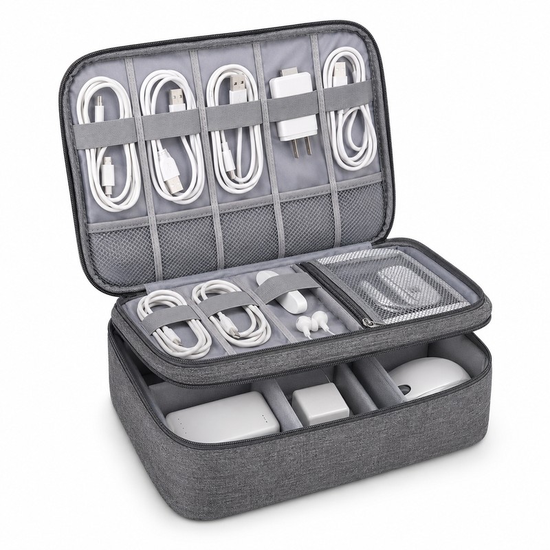 Large Capacity Travel Electronics Organizer Bag, Water-Resistant Cable and Charger