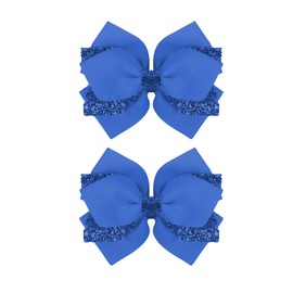 2 Pcs Royal Blue Bow, 4 Inch Royal Blue Hair Bow Hair Accessories Sparkly Glitter with Alligator Clips, Prom Accessories for Teen Girls Heerleader Dance Party Dress Decor Gifts
