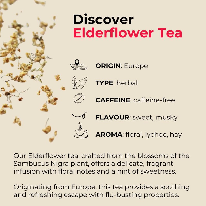 Teapro Premium Elderflower Tea 100g | Sambucus Nigra Dried Elderflower