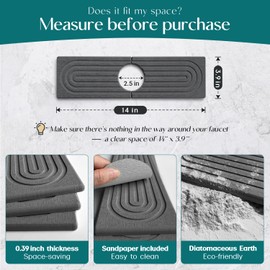Diatomite Kitchen Faucet Mat - 14Inch Water Absorbing Stone Tray for Sink, Stone Fast-Drying Faucet Mat for Kitchen Counter Sink Accessories [Dark Grey, 14'' x 3.9'']