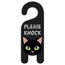 GRAPHICS & MORE Black Cat Do Not Disturb Plastic Door Knob Hanger Sign - Please Knock