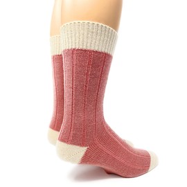 WARRIOR ALPACA SOCKS - Women's Two Color Baby Alpaca Wool Wide Ribbed Comfort/Bed Socks - Color Block (Medium, Blush Pink)