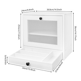 YUYFCC Wood Bread Box Modern Countertop Bread Storage Container Bin 2-Tier Corner Breadbox Bread Storage Cabinet Holder Organizer with Flip Acrylic Door for Kitchen Pantries Dining Areas, White