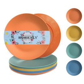 Homienly Flat Dinner Plates Set of 8 Alternative for Plastic Plates Microwave and Dishwasher Safe Wheat Straw Plates for Kitchen Unbreakable Kids Plates with Pattern (Multi, 9 inch)