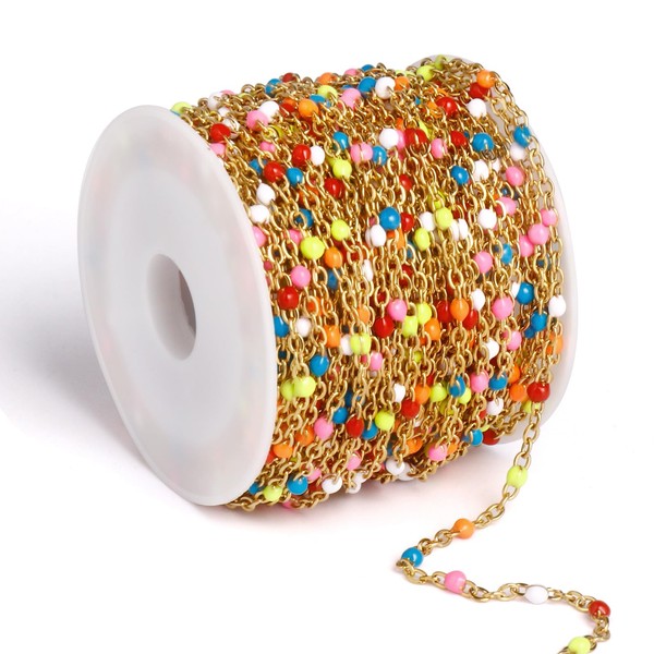 33 Feet Gold Enamel Chains Bulk, 2mm 18K Gold PVD
