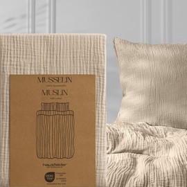 Hausfelder Muslin Cushion Cover 80 x 80 cm, Beige, Pillowcase 80 x 80 cm, Made of Breathable Cotton, Oeko-Tex Certified Pillowcase 80 x 80 cm, Super Soft Pillow