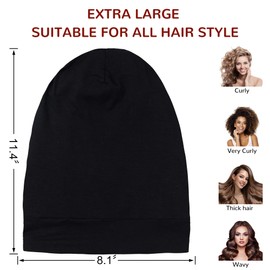 Ingeware Extra Large Satin Silky Hair Wrap for Sleeping, Satin Lined Hair Bonnet Sleep Cap Skull Caps for Curly Hair Protection for Women Men (Black)