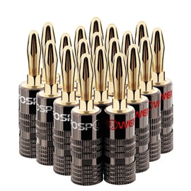FosPower Banana Plugs 10 Pairs / 20 pcs, Closed Screw 24K Gold Plated Speaker Plug Connectors for Speaker Wire, Wall Plate, Home Theater, Audio/Video Receiver, Amplifiers and Sound Systems