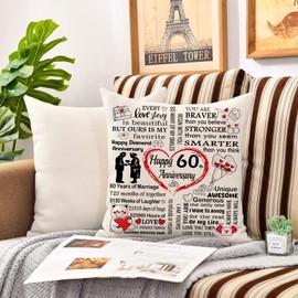 Hardeson 60th Wedding Anniversary Cushion Covers Gifts for Her Him, 60 Years of Marriage Gift for Wife Husband Couples, Diamond Anniversary Valentines Birthday Presents for Parents (Sixtieth)