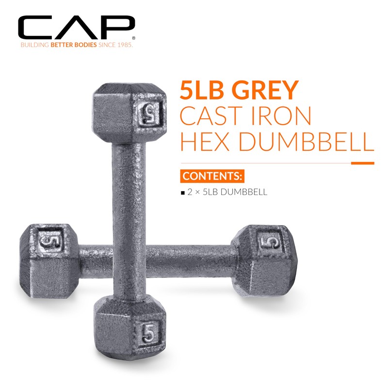 CAP Barbell Cast Iron Hex Dumbbell, Pair, 5 lb