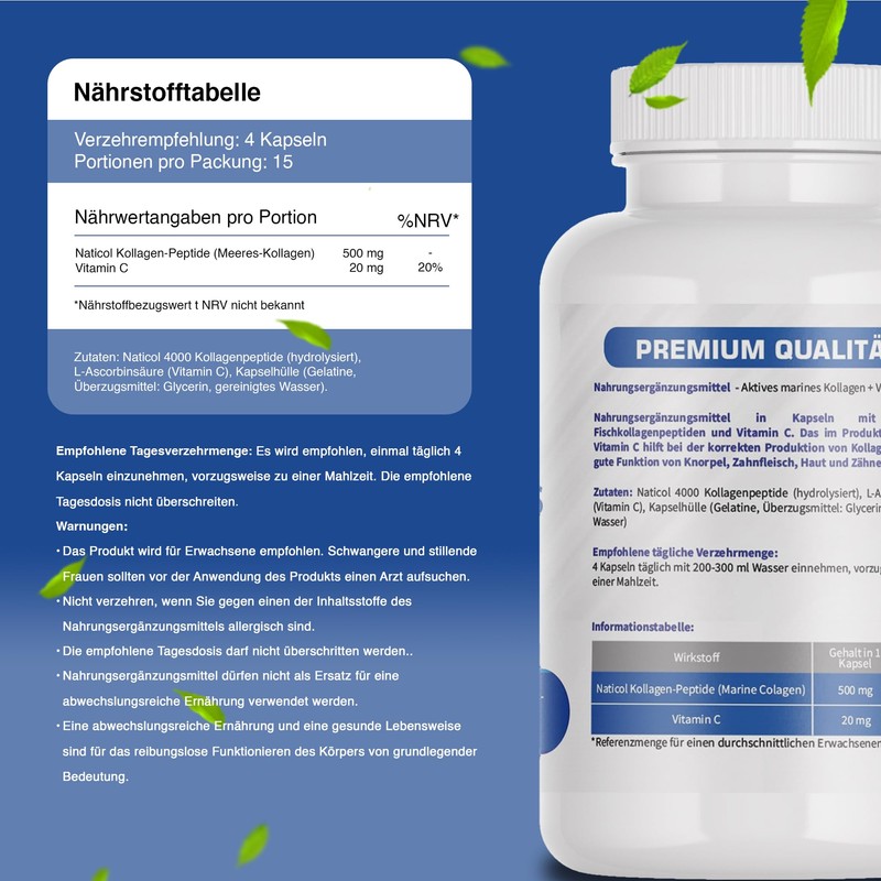 Collagen Capsules High Dose - 500 mg Fish Collagen +