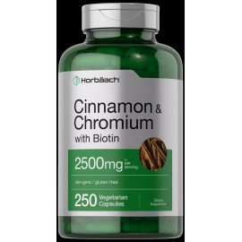 Horbäach Cinnamon Capsules 2500mg | 250 Count | with Chromium & Biotin | by Horbaach