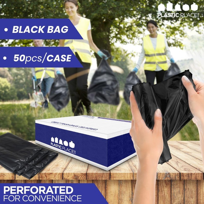 Plasticplace Contractor Trash Bags 42 Gallon 3.0 Mil Rolls Black
