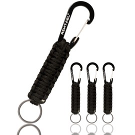 REHTAEL Paracord Keychain with Carabiner- Military Braided Paracord Carabiner Keychain Clip with Strap for Keys/Men/Women- 4-pack (4Pack; 4black)