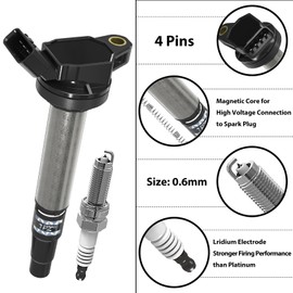 1PZ UFC-D8K Ignition Coil Pack UF596 and Iridium Spark Plugs 93501 Set of 4 Replacement for Toyota Prius Corolla Matrix V CT200H XD 1.8L L4 Compatible with 90919-02258