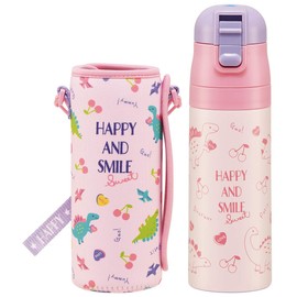 Skater KSDC4-A Children's Stainless Steel Water Bottle, Direct Drinking, 16.5 fl oz (470 ml), Happy & Smile, Lightweight Type, For Girls, Includes Special Cover, Cold Insulation, Sports Bottle, Cute,