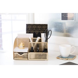 BLU MONACO Designer Metal Gold Desktop Organizer - Desk Organization for Office Accessories - Supplies, Pencils, and Pen Holder Accessories - Small Office Desk Organizers