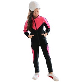 SXSHUN Girls' Tracksuit, Children's Jogging Suit, Sports Suit, Two-Piece Clothing Set, Leisure Suit, Sports Jacket and Sweatpants, Pink (pink-1)