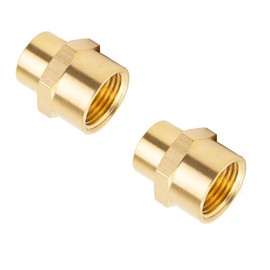 FloFlex 2 Pcs Female Brass Straight Reducing Coupler Fitting, 3/8" NPT x 1/8" NPT Hex Head Hose Adapter for Air, Fuel, Oil, Water Pipe Connection
