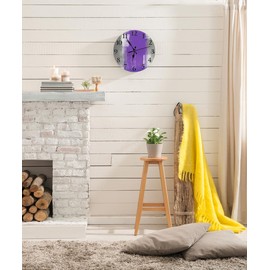 LOKMU Silent Non Ticking Clock 10 Inch,Round Wall Clock,Decorative for Living Room, Kitchen, Home,Bathroom, Bedroom, Office or School Grey and Purple Abstract Art Painting