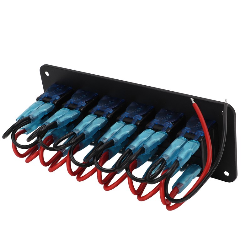 6 Gang Rocker Switch Panel Overcurrent Protection LED Blue Backlit