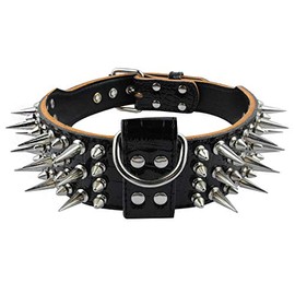 Pet Artist - Collares de perro de piel auténtica de lujo de 2 pulgadas de ancho para perros medianos y grandes, negro, XL, cuello para 21-24 pulgadas