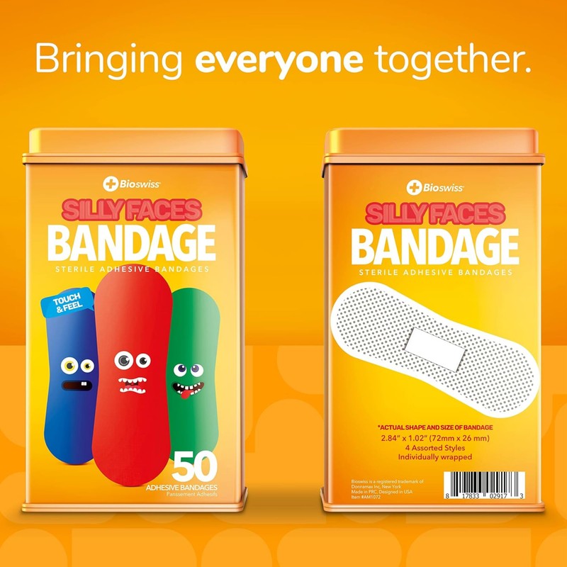 BioSwiss Bandages, Silly Faces Shaped Self Adhesive Bandage Set, Latex
