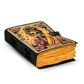Gothic Tarot Mom Skeleton Handmade Antique Deckle Edge Paper Journal – 7x5 Inch Vintage Leather Bound Sketchbook with 200 Pages (150 GSM) – Unique Handmade Diary for Writing, Drawing & Gifting