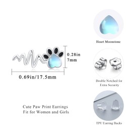 Moonstone Earrings 925 Sterling Silver Paw Stud Earrings Dog Paw Stud Earrings Hypoallergenic Stud Earrings Gift Christmas Jewellery for Women Girls, Sterling Silver