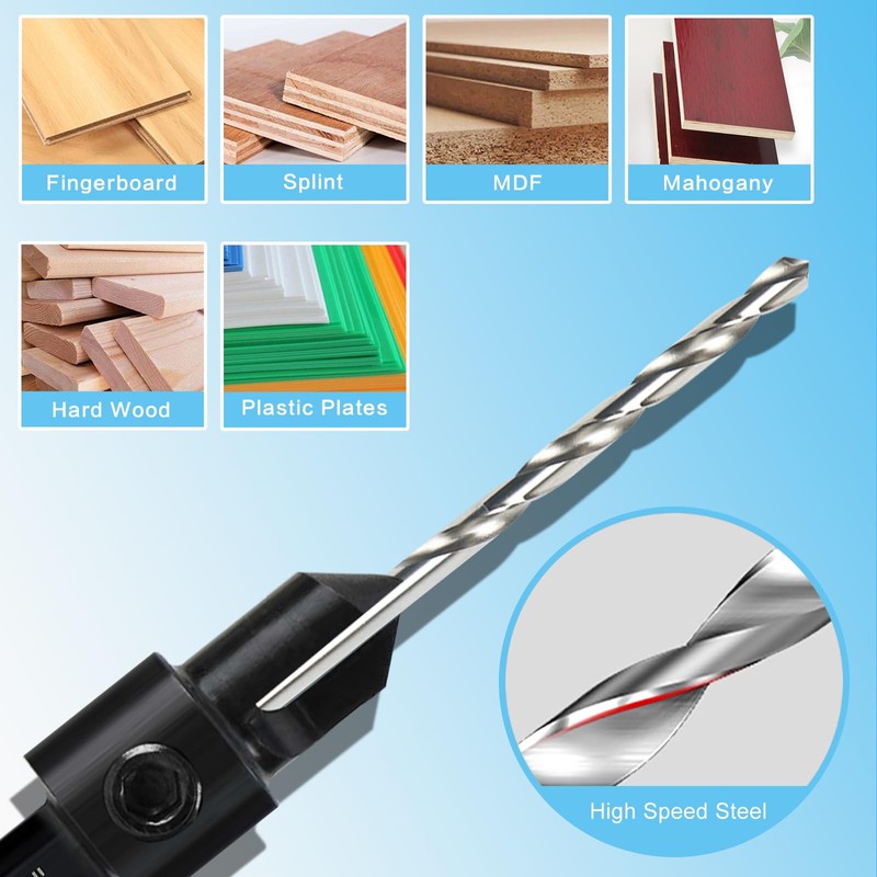 DKIBBITH 12-Piece Countersink Drill Bit Set with 5 Spare Bits,