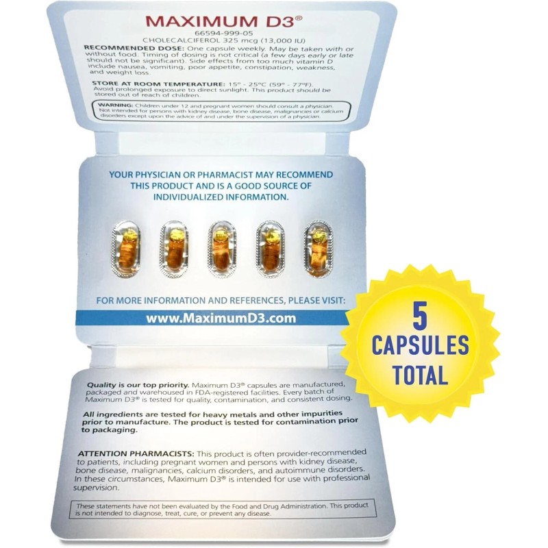 Maximum D3 13,000 IU, 5 Capsules Total (5-Week Supply) [Packaging