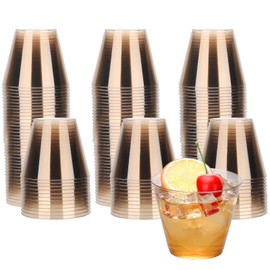 Glowserve 9 oz Clear Plastic Disposable Cups 150 PCS Brown Drinking Glasses for Cold Water Sturdy Plastic Tumblers for Cocktails Cups Bulk for Wedding Thanksgiving Christmas Party