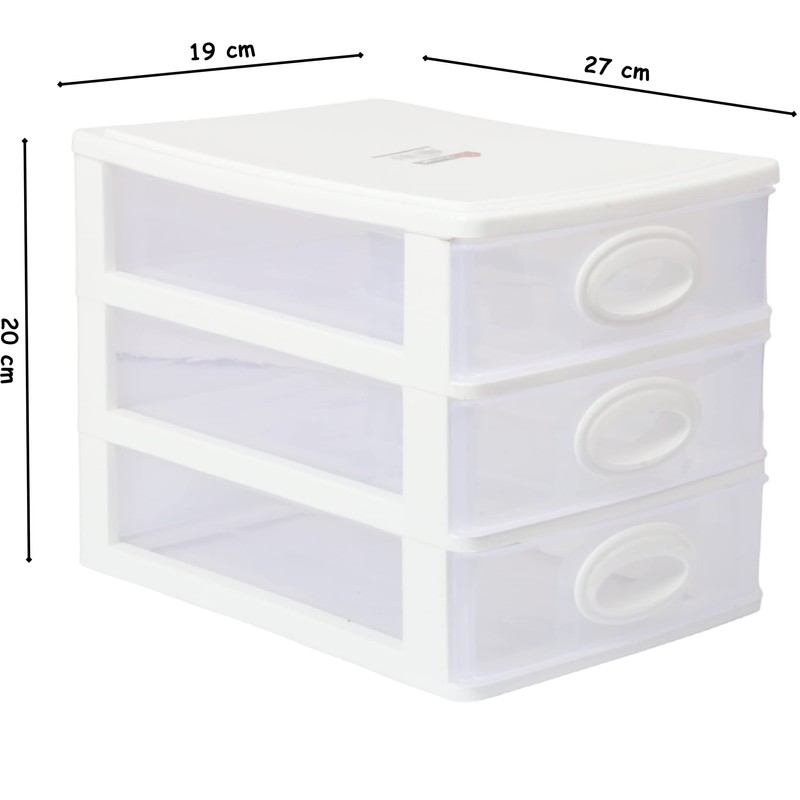 Mini 3 Tier Storage Unit with Drawers. Tabletop Storage Tower.