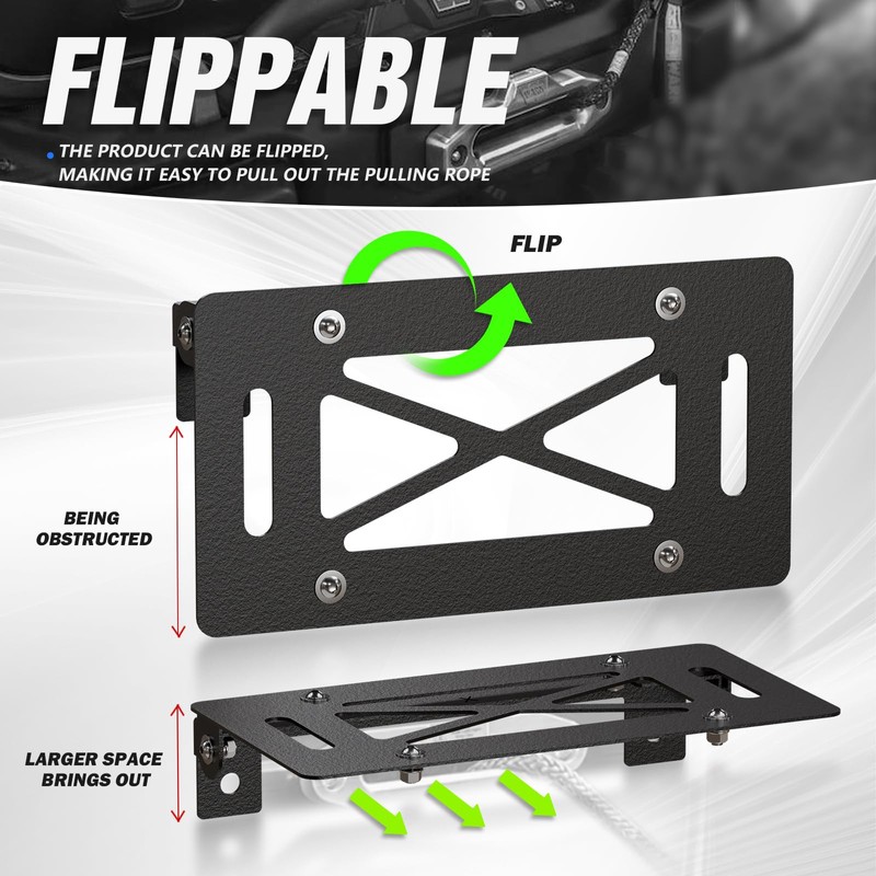 Flip-Up Universal Winch License Plate Frame Compatible with 10" Hawse
