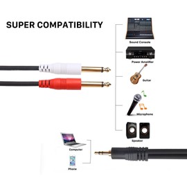 Devinal [50 Feet 1/8 inch Male Stereo to Dual 1/4 Mono Male Audio Cable, 3.5mm TRS to Dual 6.35mm TS Y Splitter Breakout Cord, Gold Plated Heavy Duty Durable 15 Meters