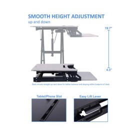 Pemberly Row Standing Desk Converter Dual Monitor Riser w/Tablet Mount Gray