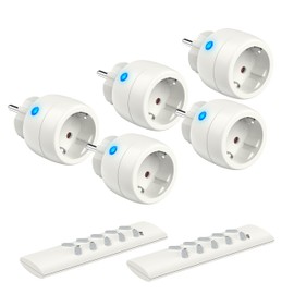 UCOMEN Radio Sockets with Remote Control, 5 Sockets with 2 Remote Controls, 2300 W Radio Sockets Set, Range 30 m, Wireless Switch Set, Self-Learning Function for Household Appliances, White