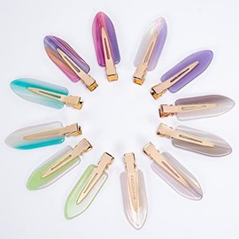 Cptots 12PCS No Bend Hair Clips No Crease Hair Clips Creaseless Hair Clips No Dent Hair Clip For Makeup Applications Acrylic Resin Flat Hair Clips For Styling Fashion Iridescent Hair Barrettes For Women
