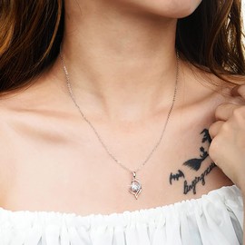Suyi Sterling Silver Necklace Heart Necklace Cubic Zirconia Pendant Necklaces for Women Silver 1