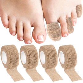 Deozu 4 Pack Self Adhesive Bandage Wrap, Elastic Bandage Tape for Broken Toes Fingers Protector, Wrist Ankle Sprains Swelling (Beige, 4.5m)