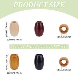 FINGERINSPIRE 72 PCS 10mm Hole Large Hole Wooden Beads 30x20mm 4 Colors Barrel Natural Beads Large Wood Beads for Crafts Wooden Spacer Beads Wood Beads for DIY Bracelets Pendants Jewelry Making