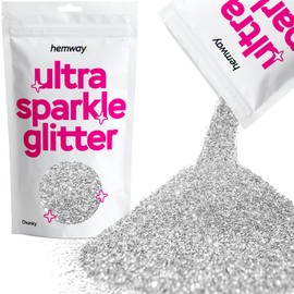 Hemway Premium Ultra Sparkle Glitter Multi Purpose Metallic Flake for Arts Crafts Nails Cosmetics Resin Festival Face Hair - Silver - Chunky (1/40" 0.025" 0.6mm) 100g / 3.5oz