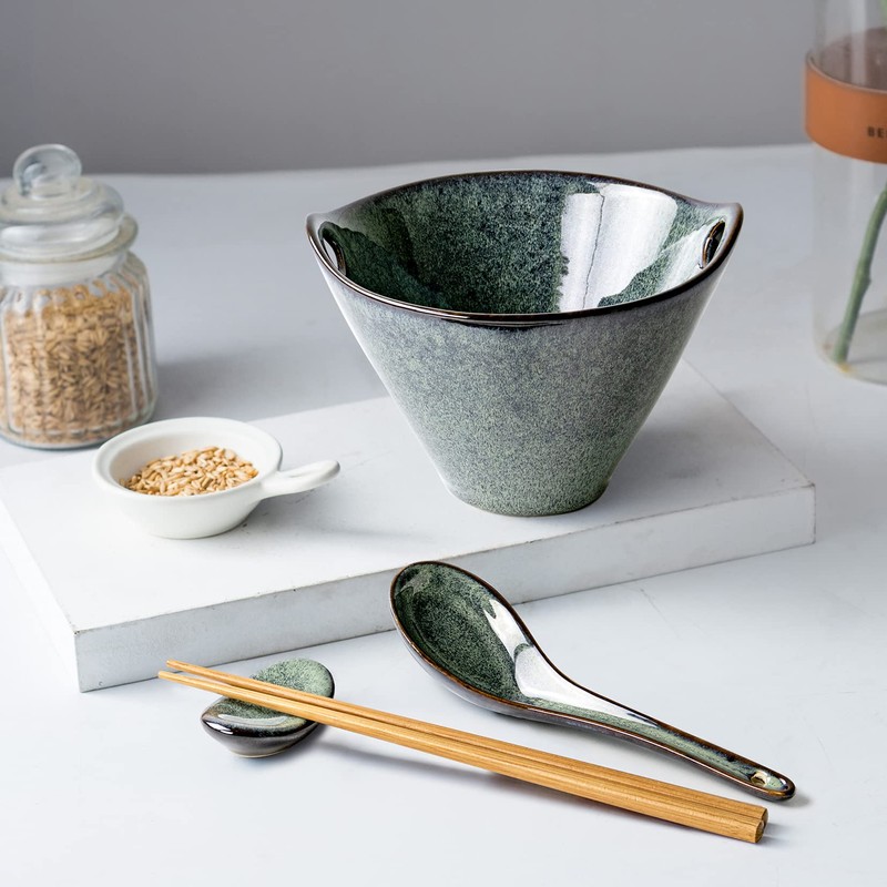 UNICASA Japanese Ramen Bowl Set with Chopsticks, Spoons and Rests,