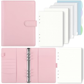 SKYDYE A5 Ring Binder, Ring Binder A5 Refillable, 135 Sheets A5 Refill Paper, Notebook A5 with Binder Pockets, A5 Binder for School Notes and Travel Journals (Light Pink)