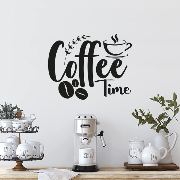 Gesar Wall Sticker for Bar - Coffee Cup - Spiga and Writing Coffee Time - Wall Stickers - Restaurant Sticker - Interior Design - Decal - Vinyl Wall Sticker