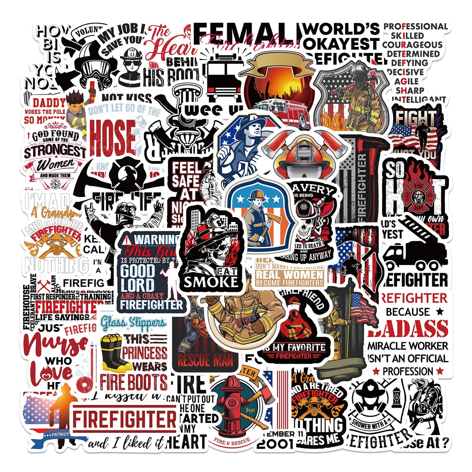 50 PCS Firefighter Stickers, Thin Red Line Stickers,Fire Department ...