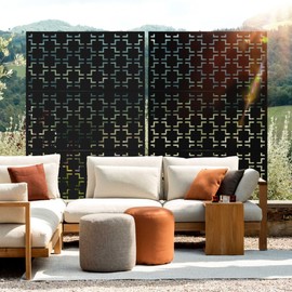 Metal Privacy Screen Outdoor Privacy Screen 72" H×47" W, Freestanding Decorative Privacy Screen for Balcony Patio Lawn Garden, Privacy Fence Privacy Panel-Black&Square