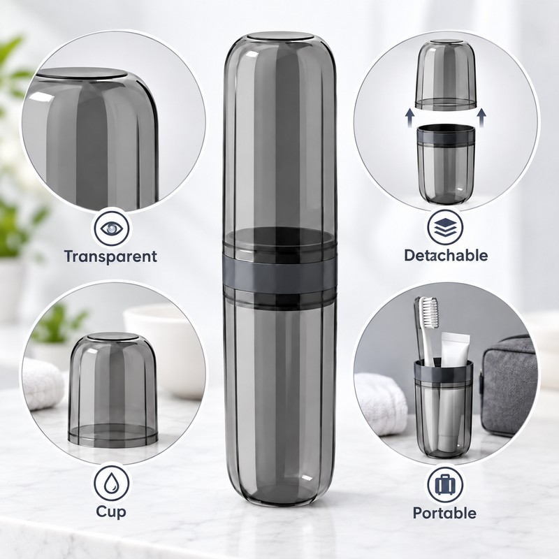 Toothbrush Travel Container Case for Oral Care - Transparent Portable